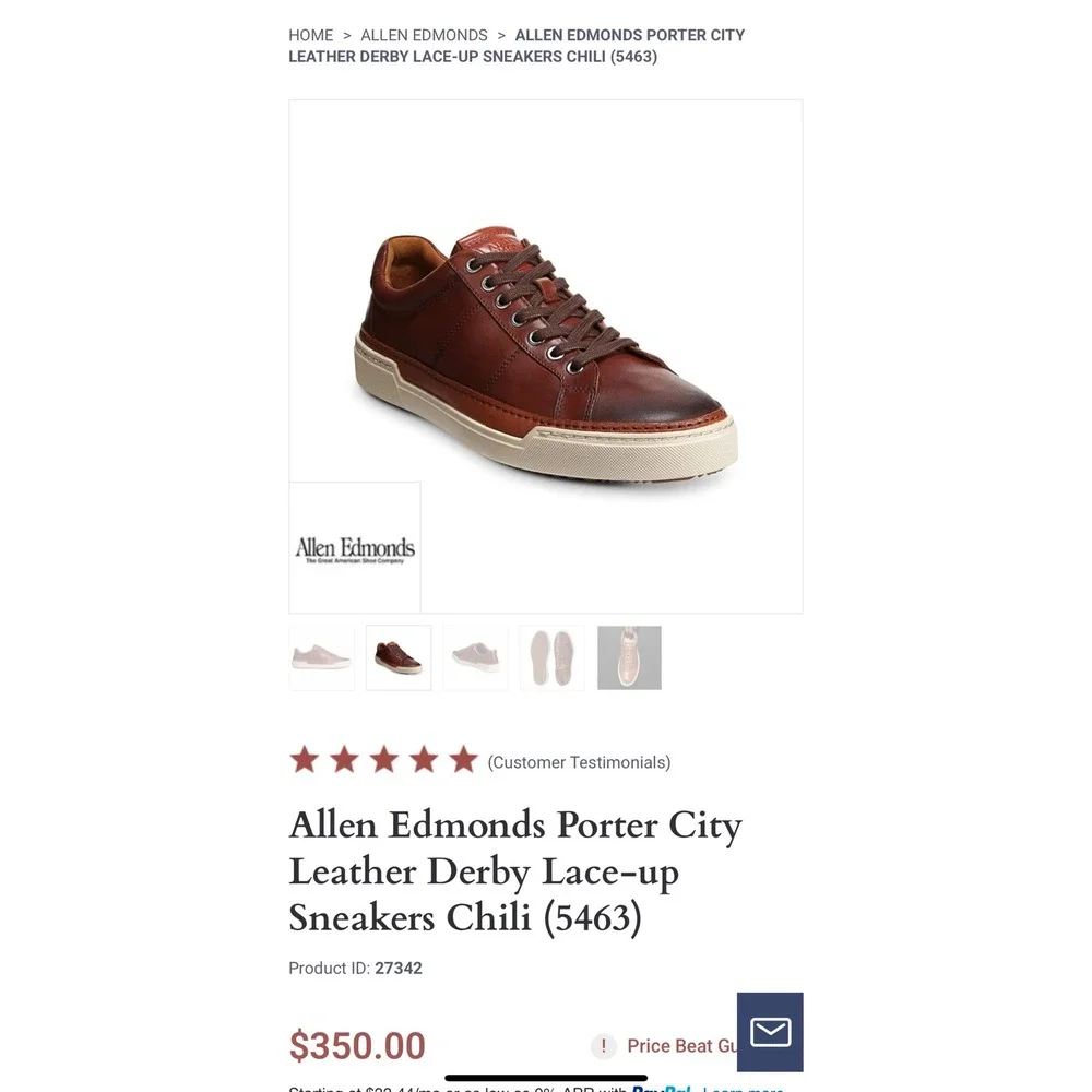 Allen Edmonds Porter Mens Leather Sneakers Brown Derby‎ Shoes Portugal MSRP $350